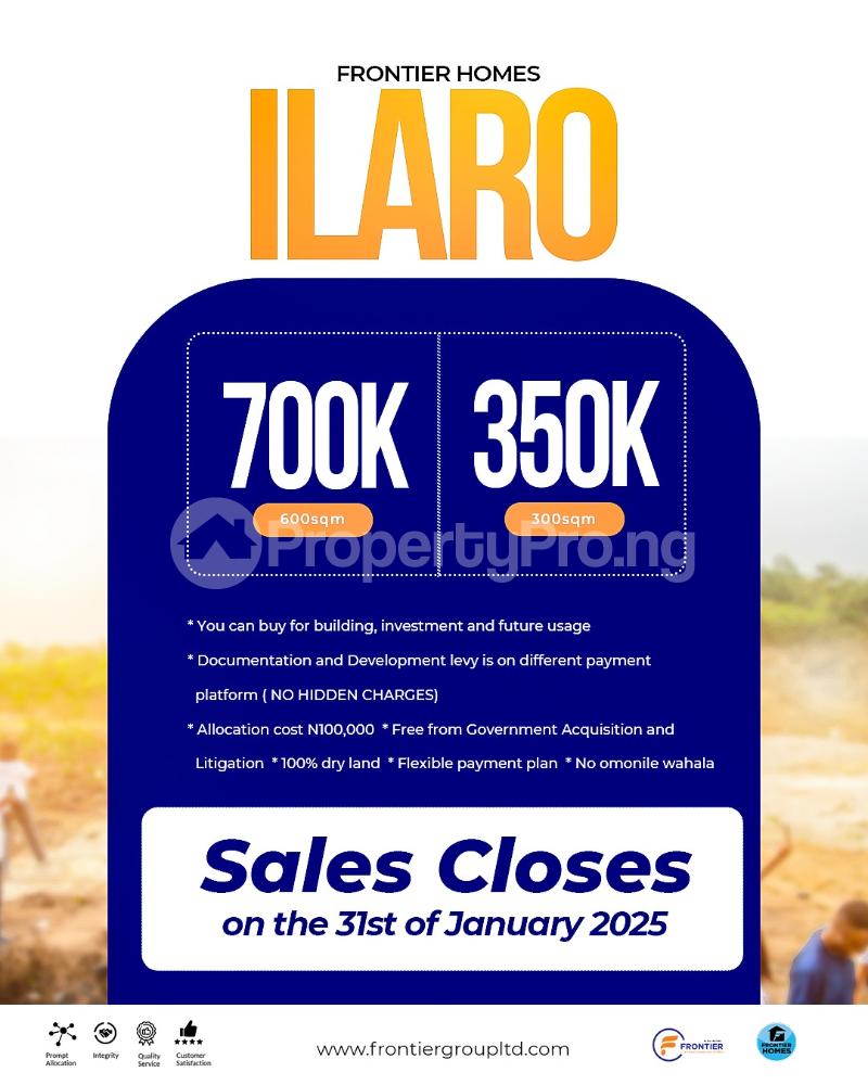 Land for sale Frontier Homes Estate, Ilaro (ibese). Obafemi Owode Ogun