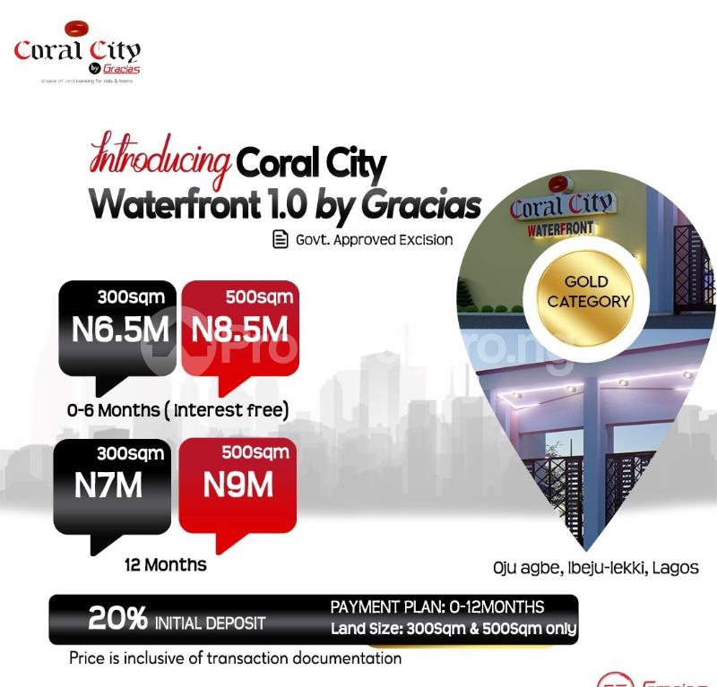 Land for sale Oju Agbe,coral City Waterfront Ibeju-Lekki Lagos