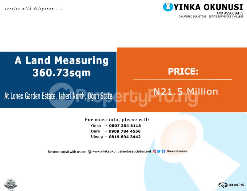 Land for sale At Lonex Garden Estate, Isheri North, Ogun State. Isheri Egbe/Idimu Lagos