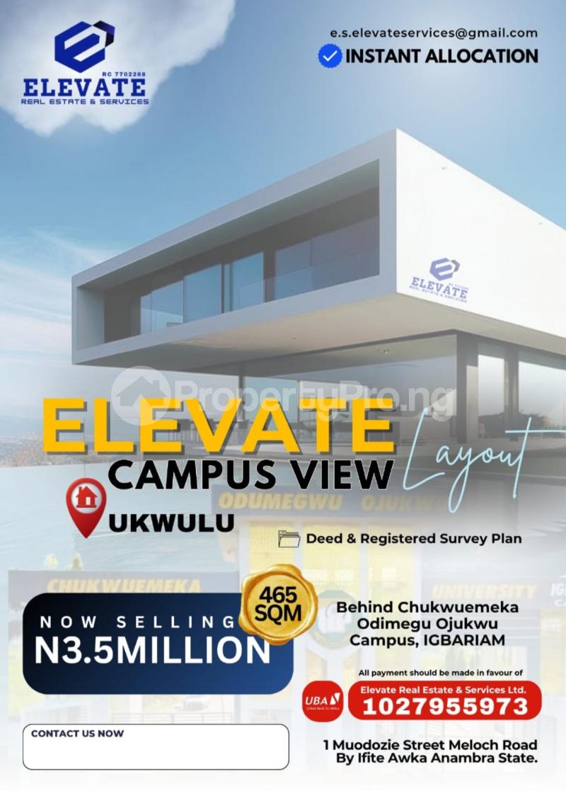 Land for sale Chukwuemeka Odimegu Ojukwu University Igbariam Anambra Anambra