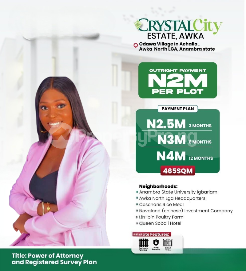 Land for sale Odawa Community/ Crystal City Estate/chukwuemeka Odumegwu Ojukwu University, Igbariam Awka North Anambra