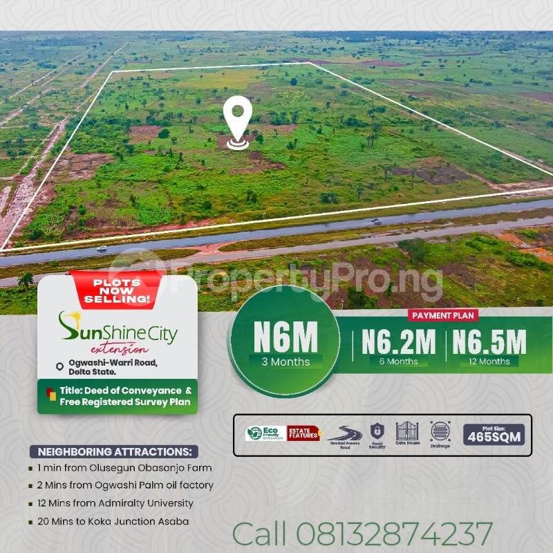 Land for sale In Olloh Ogwashi/sunshine City Estate/along The Warri Ogwashi Expressway Asaba Delta