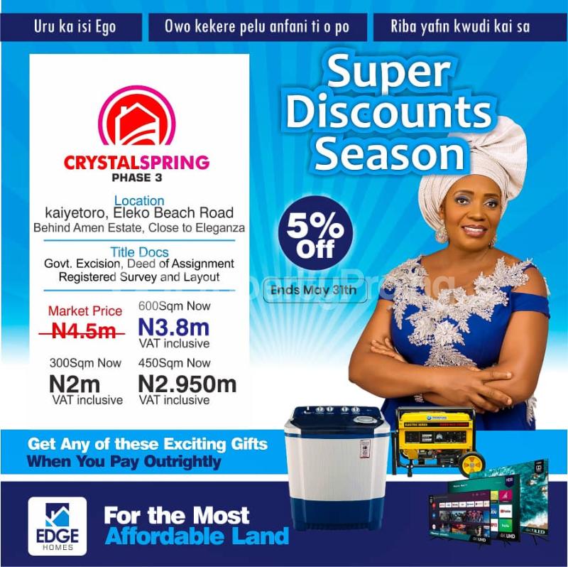 Land for sale Crystalspring Phase 3 Kaiyetoro, Eleko Beach Road Behind Amen Estate, Close To Eleganza Eleko Ibeju-Lekki Lagos