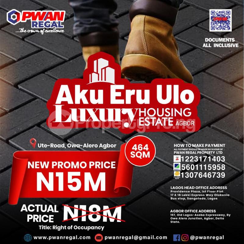 Land for sale Ute Road, Owa Alero, Agbor, Asaba Delta