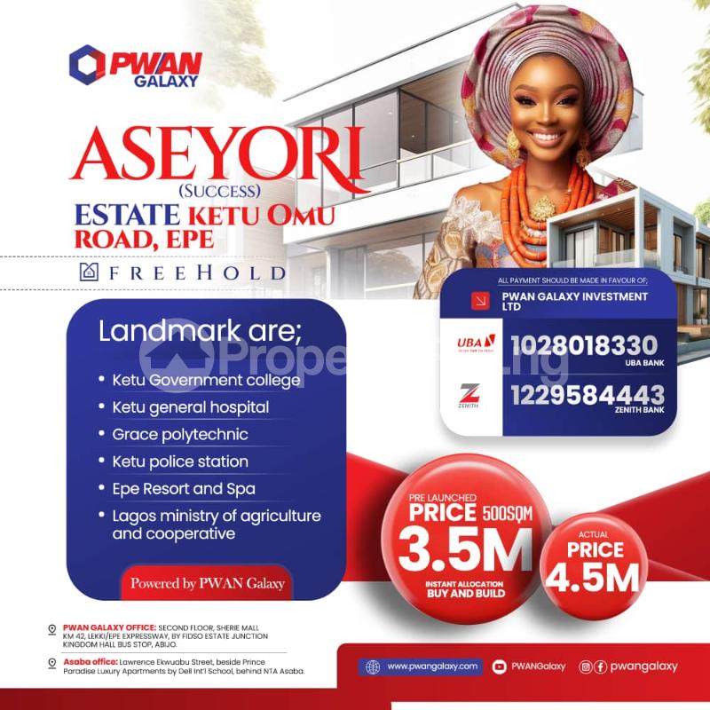 Land for sale ? Ketu Government College ? Ketu General Hospital ? Grace Polytechnic ? Ketu Police Station ? Epe Resort & Spa ? Lagos Ministry Of Agriculture & Cooperative Ketu Lagos