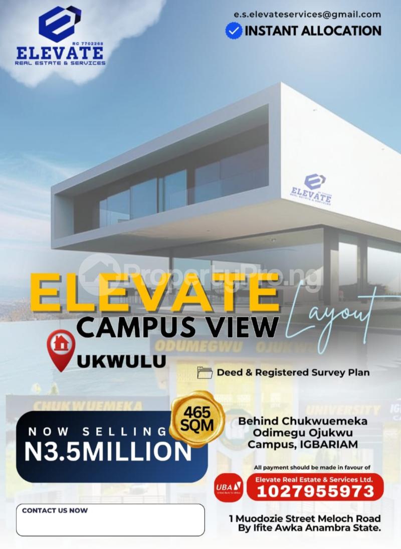 Land for sale Behind Chukwuemeka Odimegu Ojukwu Campus Igbariam. 5 Min Drive To Igbariam Junction. 15 Drive To Awka Awka North Anambra