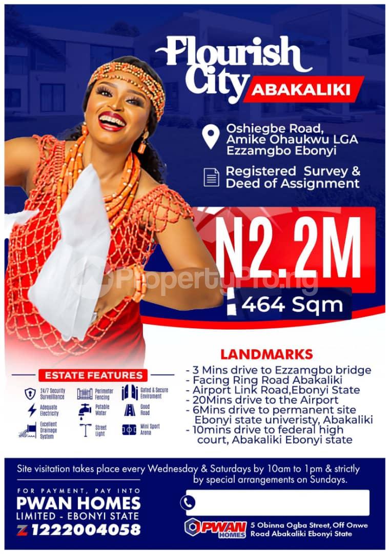 Land for sale 3minutes Drive To Ezzamgbo Bridge ??facing Ring Road, Abakiliki Airport Link Road ??20minutes Drive To Ebonyi Airport ??6minutes Drive To Ebonyi State University Permanent Site ??10minutes Drive To Federal High Court Abakiliki Abakaliki Ebonyi