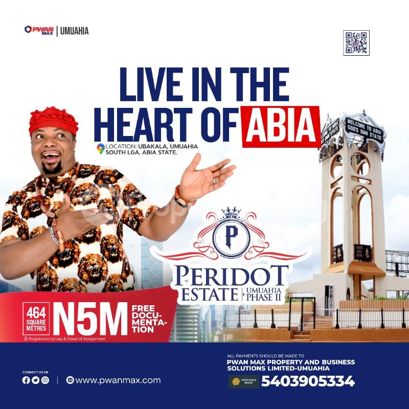 Land for sale 2 Mins Drive From Ubakala Junction, Umuahia. ?? Peridot Estate Umuahia Phase I ?? Jamb Abia State Headquarters. ?? Nigeria Immigration Service Abia State Headquarters. ?? Nigeria Correctional Center Administrative Block ?? Hartland Construction Company Umuahia South Abia