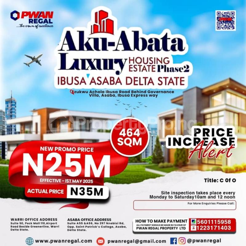 Land for sale Neighbourhood Of Luxurious Buildings, Schools, Hotels Etc. Just Behind Governance Villa, Ibusa, Asaba Delta
