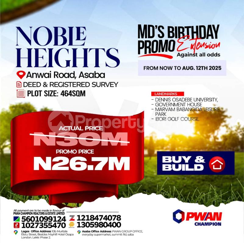 Land for sale Dennis Osadebe University • Government House • Mariam Babangida Leisure Park • Ibori Golf Course Asaba Delta
