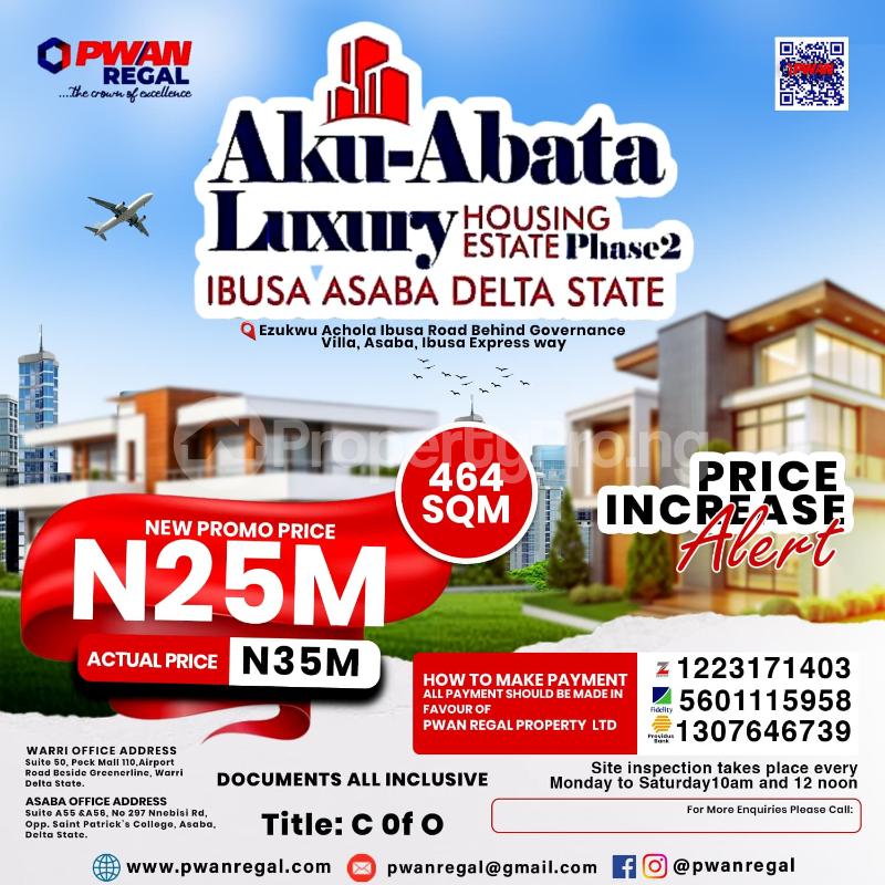 Land for sale Ezukwu Achola Ibusa Road Behind Governance Villa Asaba Ibusa Express Way Asaba Delta