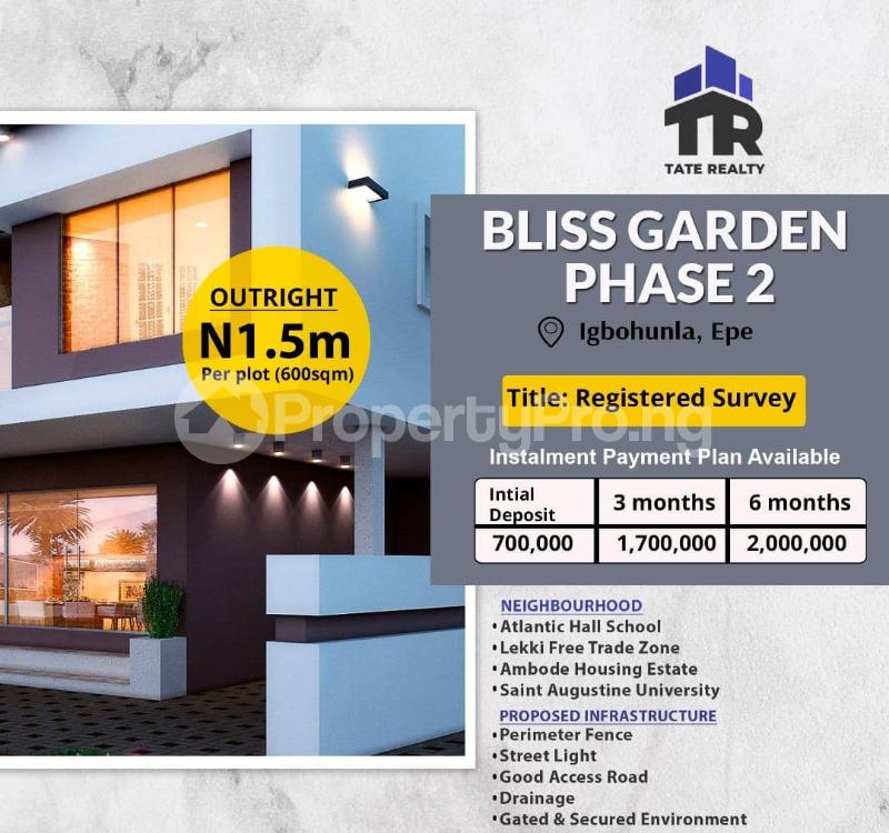 Land for sale Bliss Garden Phase 2 Five Minutes Drive From St. Augustine University Epe Lagos - 0
