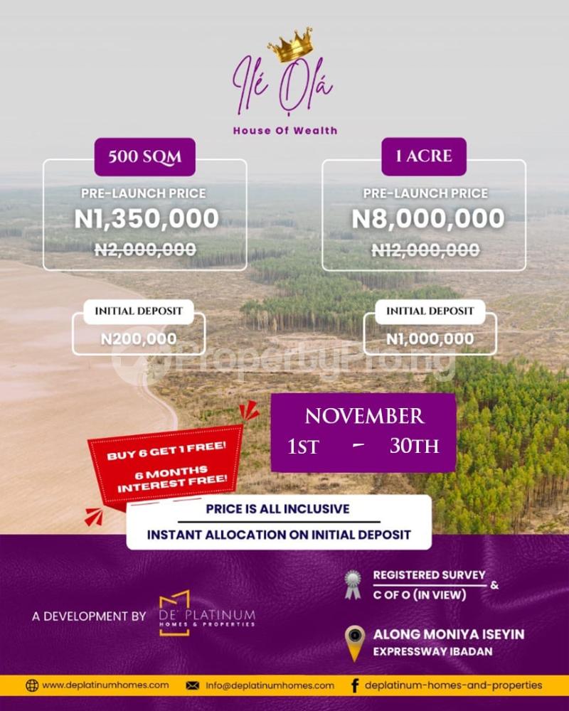 Land for sale Moniya Street | Deplatinium |obafemi Awolowo Train Station Ibadan Oyo