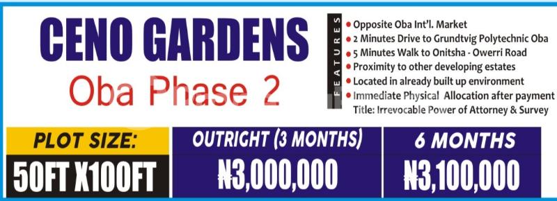 Land for sale Ceno Gardens Anambra Anambra