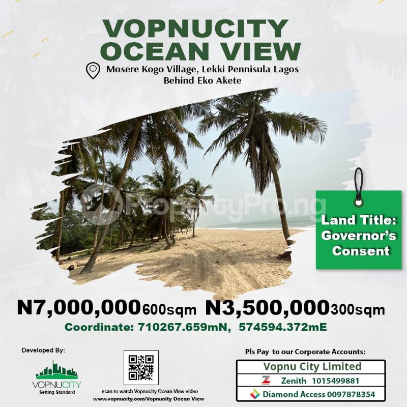 Land for sale Vopnu Ocean View, Mosere Kogo Village, Lekki Penisulla Behind Eko Akete, Lagos. Peninsula Estate Ajah Lagos
