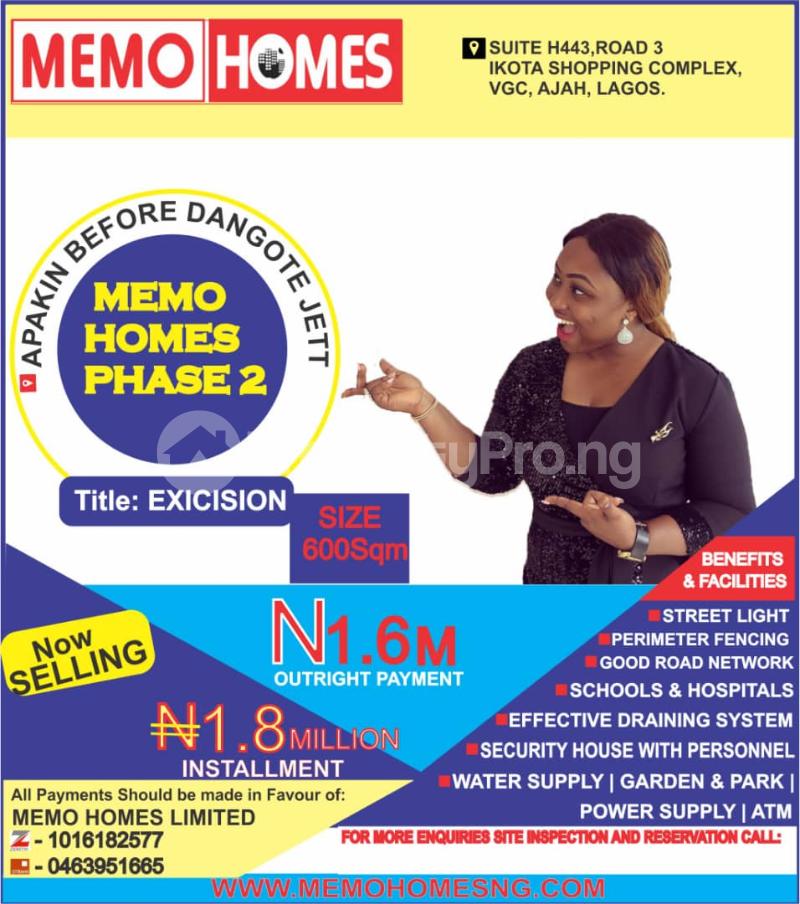 Land for sale Memo Homes Please 2 Apakin Before Dangote Jetty Ibeju-Lekki Lagos - 0