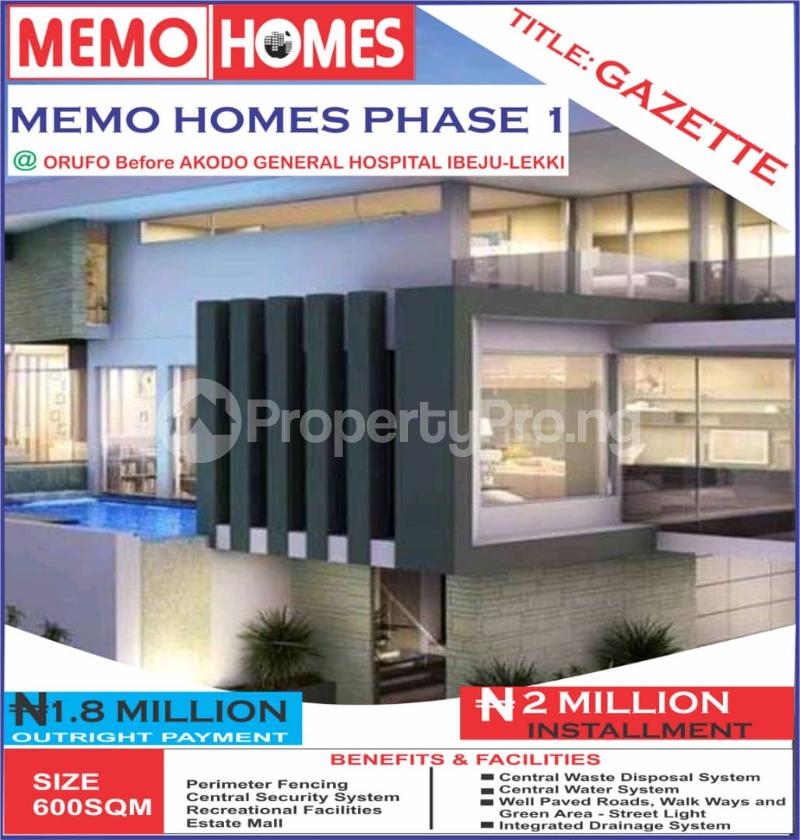 Land for sale Memo Homes Phase 1 Orufo Before Akodo General Hospital Akodo Ise Ibeju-Lekki Lagos