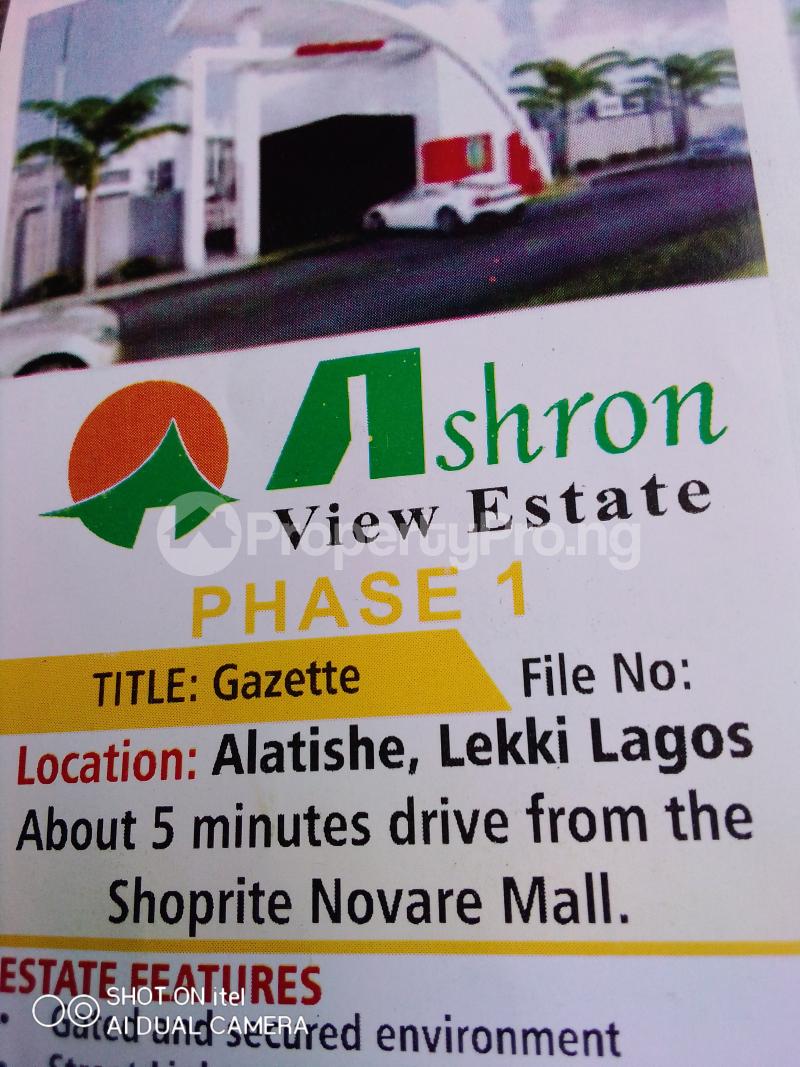 Land for sale Ashron View Estate Phase 1 Alatishe Lekki About 5minutes Drive From Shoprite Novare Mall Abijo Ajah Lagos - 0