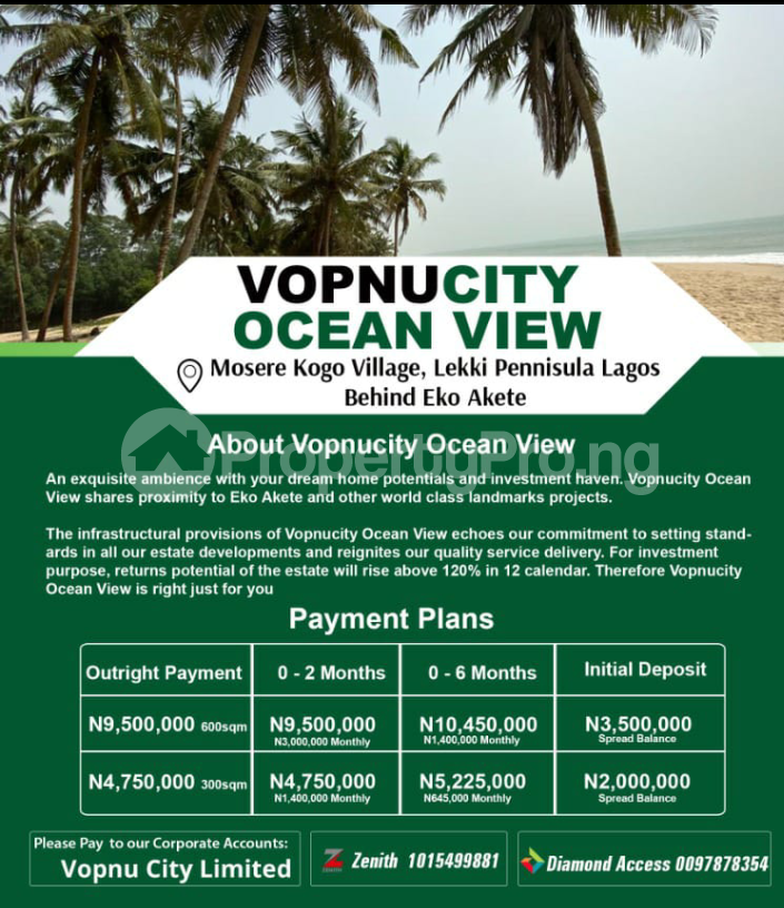 Land for sale Vopnucity Ocean View In Mosere Kogo Village, Lekki Peninsula Behind Eko Akete Lekki Lagos