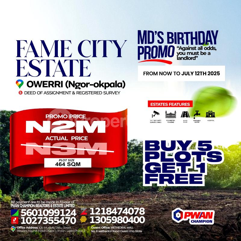 Land for sale Zion Ministry Permanent Site,lmo State Paschal Dozie Farm Emeka Ihedioha Farm Ngor Okpala Lga Headquarters Sam Mbakwe Airport Junction Owerri Imo - 0
