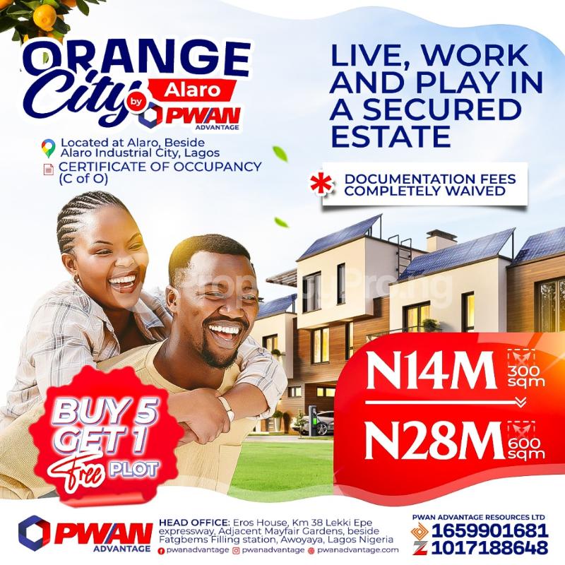 Land for sale Alaro Industrial City, Just Beside Orange City Alaro, Lagos Epe Lagos