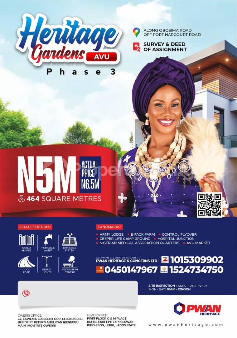 Land for sale Army Lodge ??e Pack Farm ??nigerian Medical Association Quarters ??deeper Life Camp Ground ??avu Market ??hospital Junction ??control Flyover Owerri Imo