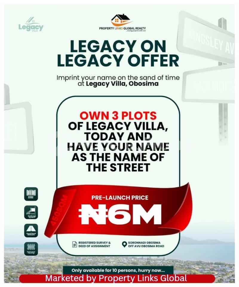 Land for sale Legacy Vill Egbema Obosima In Imo State Owerri Imo