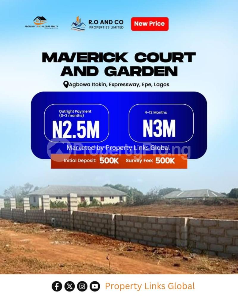 Land for sale Maverick Court And Gardens Estate In Itokin Epe Close To Fashola Estate And Caleb University With Laspotech Epe Road Epe Lagos