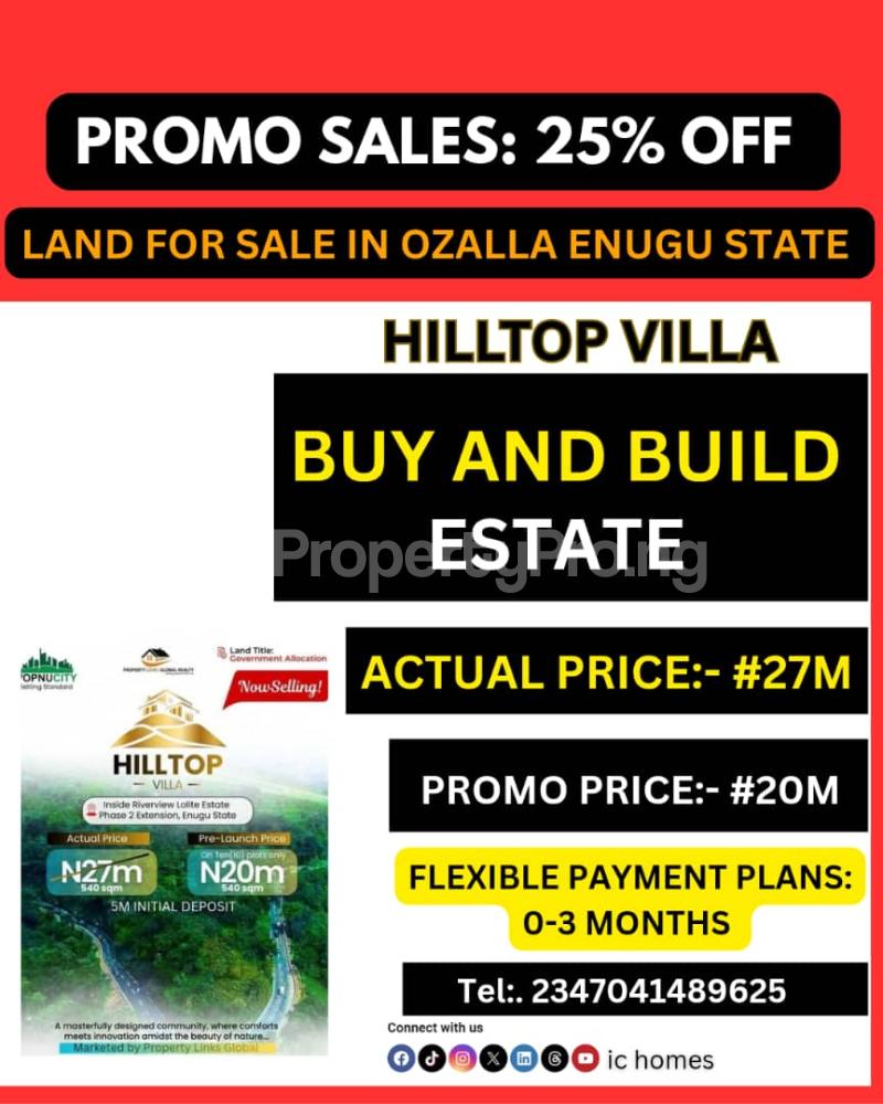 Land for sale Hilltop Villa Close To Okepara Square, Mke Market Ozalla High School Enugu Enugu - 0