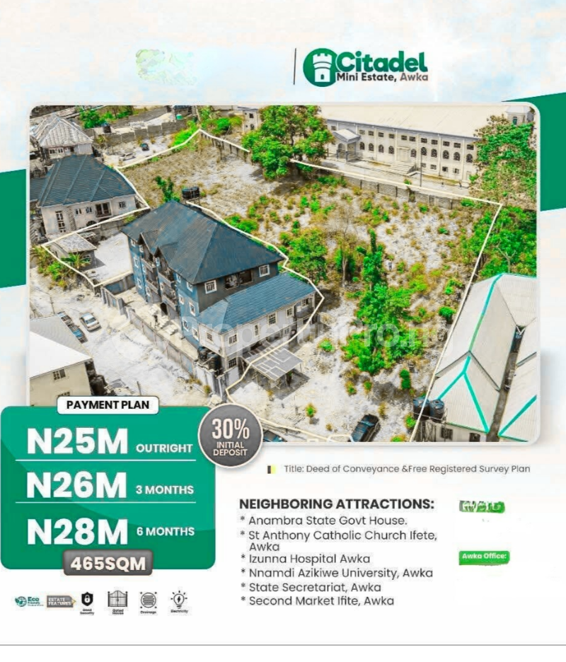 Land for sale Ifite Just Beside The Famous St. Anthony Catholic Church/ Citadel Mini Estate/close To The Road Awka North Anambra