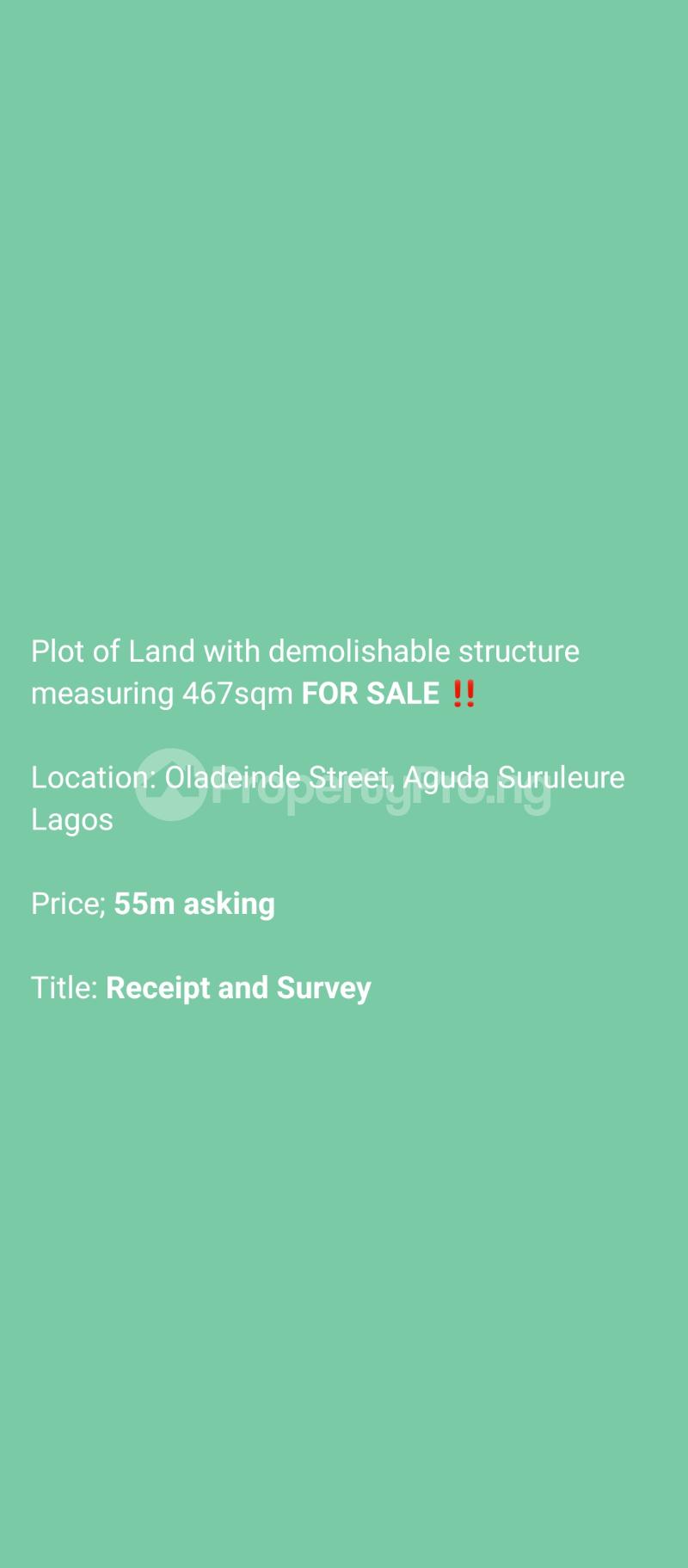 Land for sale Oladehinde Street Ijesha Surulere Lagos