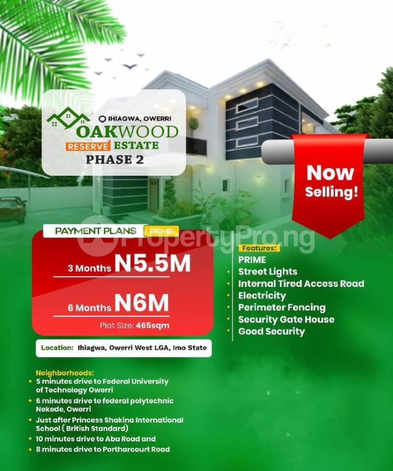 Land for sale Ihiagwa/ Oakwood Reserve Estate/ In Between Two Federal Institutions ( Federal University Of Technology Owerri And Federal Polytechnic Nekede, Owerri) Owerri Imo
