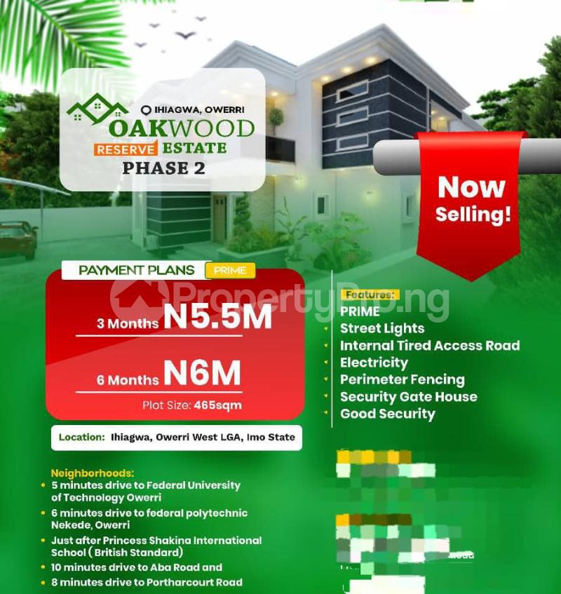 Land for sale Ihiagwa/ Oakwood Reserve Estate/ Federal University Of Technology Owerri And Federal Polytechnic Nekede Owerri Imo