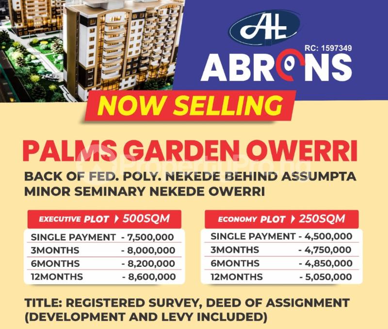 Land for sale Nekede/ The Elite Palms Garden Estate/ Behind Assumpta Minor Seminary School Nekede Owerri Imo