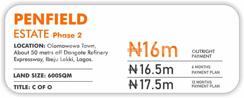 Land for sale Olomowewe Town Penfield Estate Ibeju-Lekki Lagos