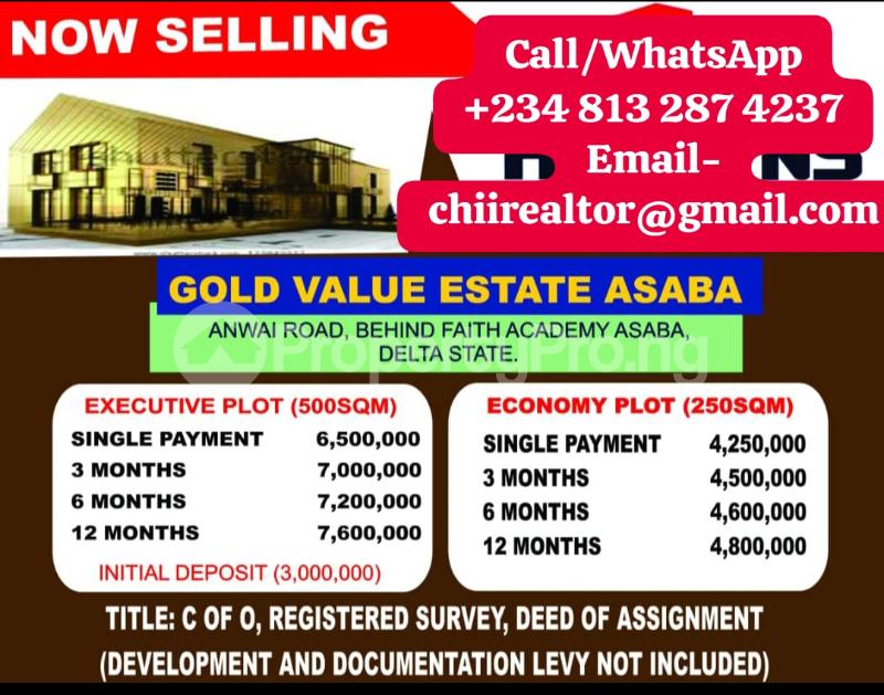 Land for sale Anwai/ Gold Valueestate2minute Drive To Delsu Campus Asaba Delta