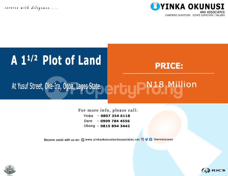 Land for sale At Yusuf Street, Oke-Ira Ogba Lagos - 0