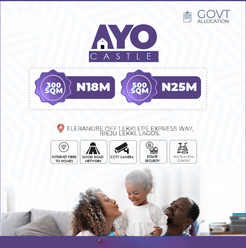 Land for sale Elerangbe, Off Lekki Epe Expressway/ayo Castle/ Lekki Int'l Airport Ibeju-Lekki Lagos