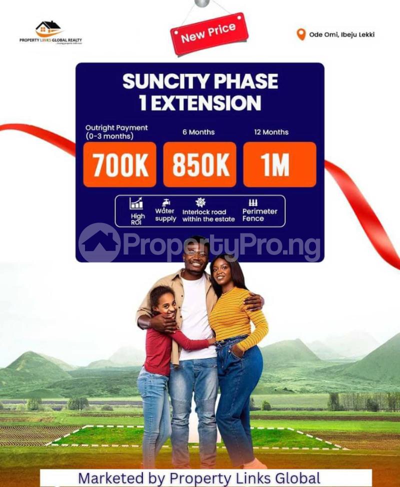 Land for sale Sun City Phase 1 Extension In Ode Omi Close To Lekki Free Trade Zone Ise town Ibeju-Lekki Lagos