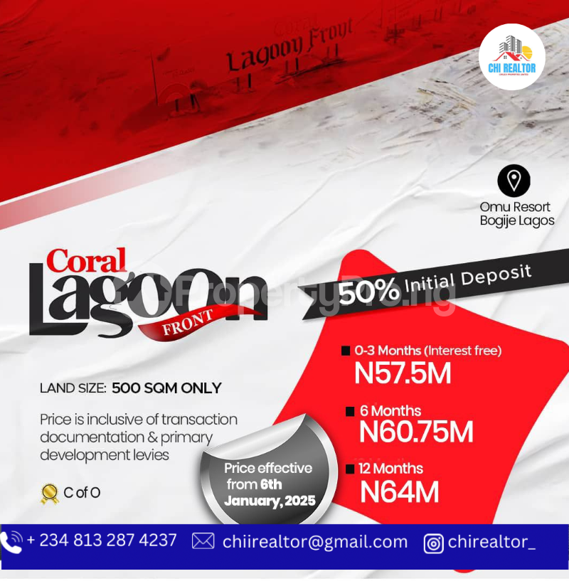 Land for sale Omu Resort / Coral Lagoon Front Lekki Epe Expressway, Bogije Sangotedo Lagos