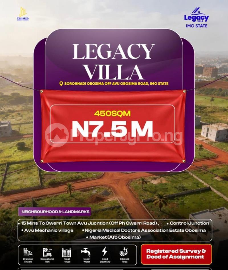 Land for sale Legacy Villa Estate Located At Soronnadi Obosima Off Ovu Obosima Road Owerri Imo