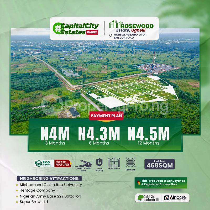 Land for sale Ughelli Agbara Otor/ Rosewood Estate/emevor Road Warri Delta