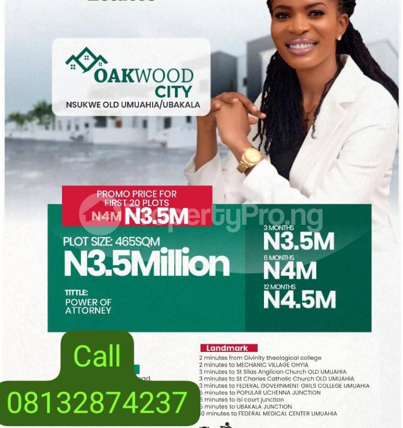 Land for sale Nsukwe Old Umuahia Ubakala/ Oakwood City Estate/ 5min To Ubakala Junction Umuahia South Abia