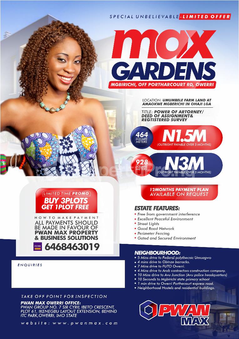 Land for sale Amaokwe Mgbirichi In Ohaji L.g.a Owerri Imo