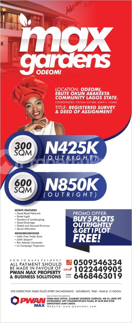 Land for sale Odeomi, Ebute Okun Abakeeta Community Lekki Lagos