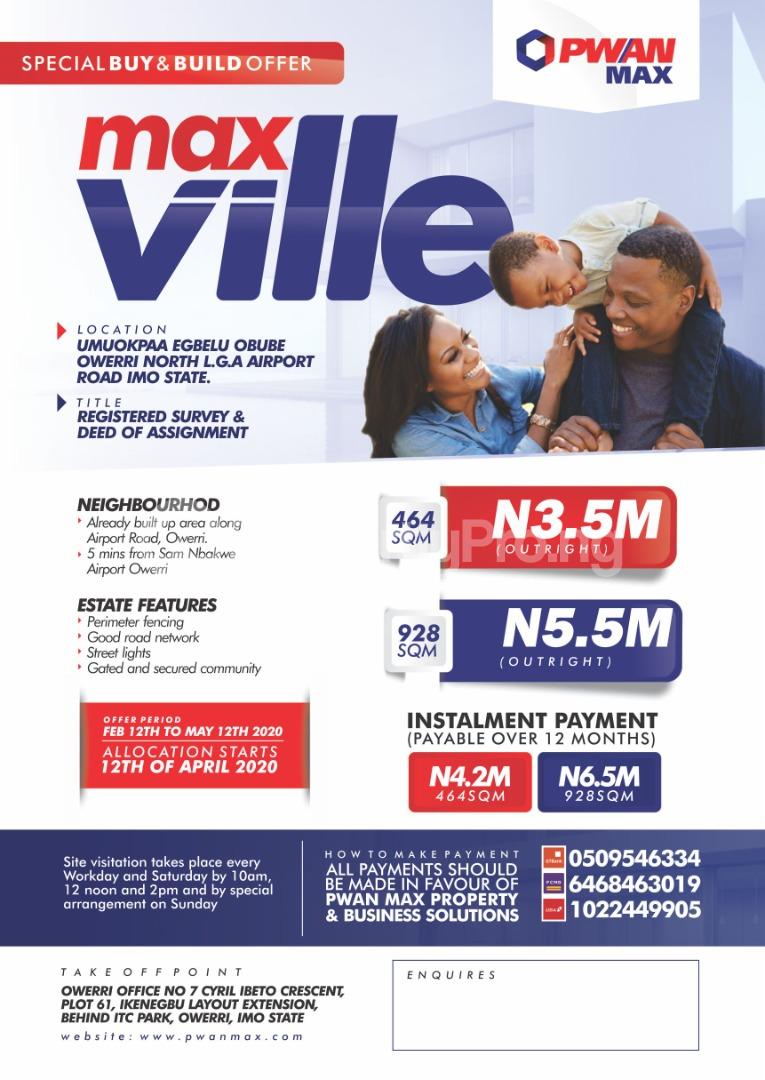 Land for sale Umuokpaa Egbelu Obube, Owerri North L.g.a, Airport Road Owerri Imo