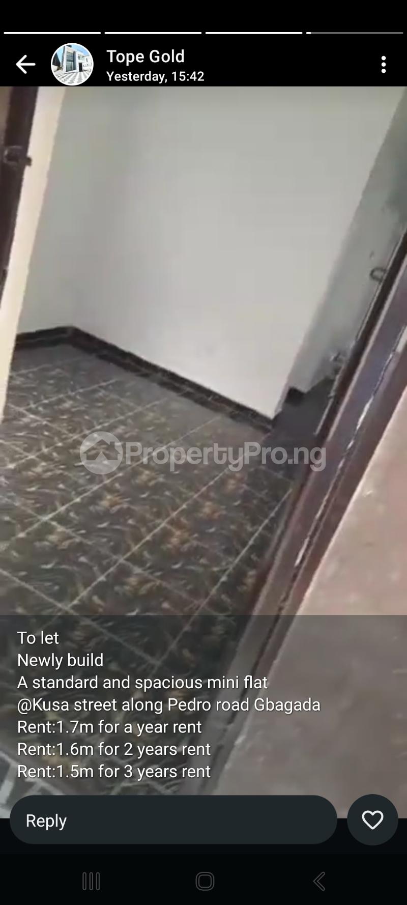 1 bedroom Flat / Apartment for rent Shomolu Bariga Lagos