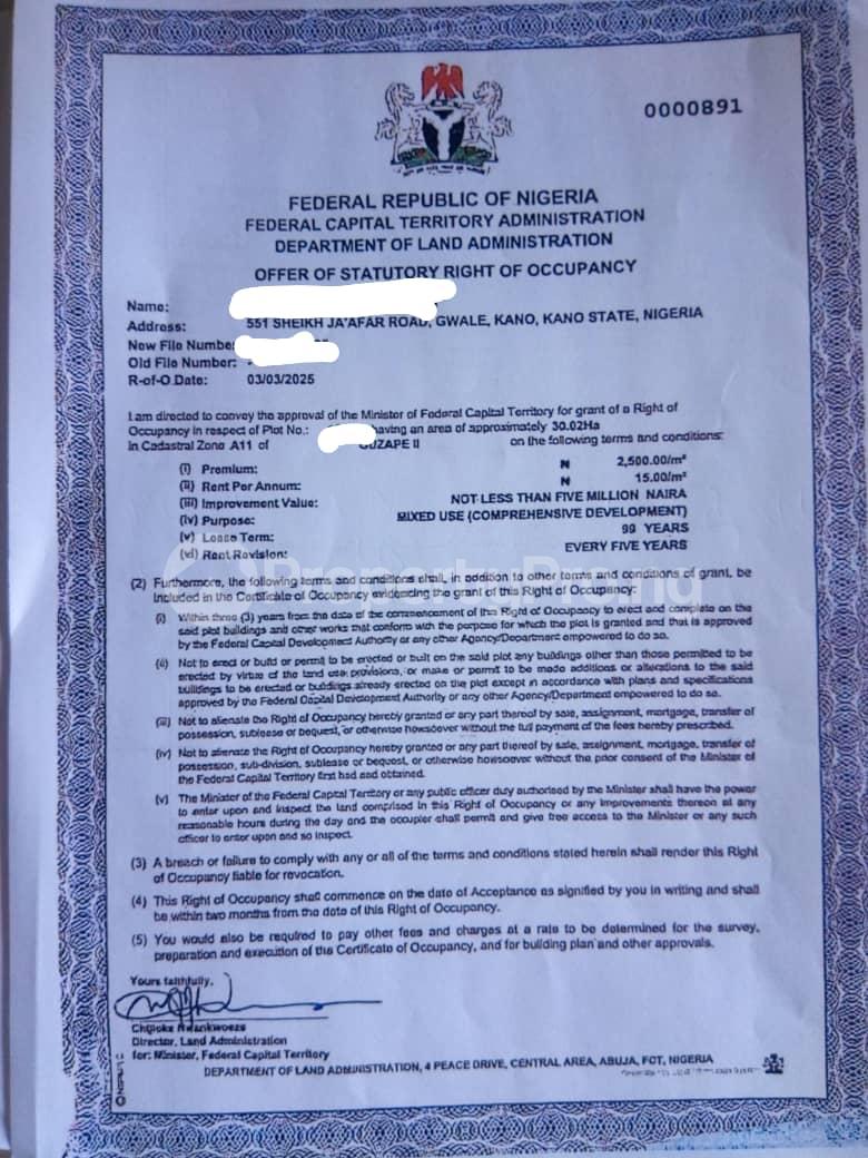 Land for sale  Guzape Abuja