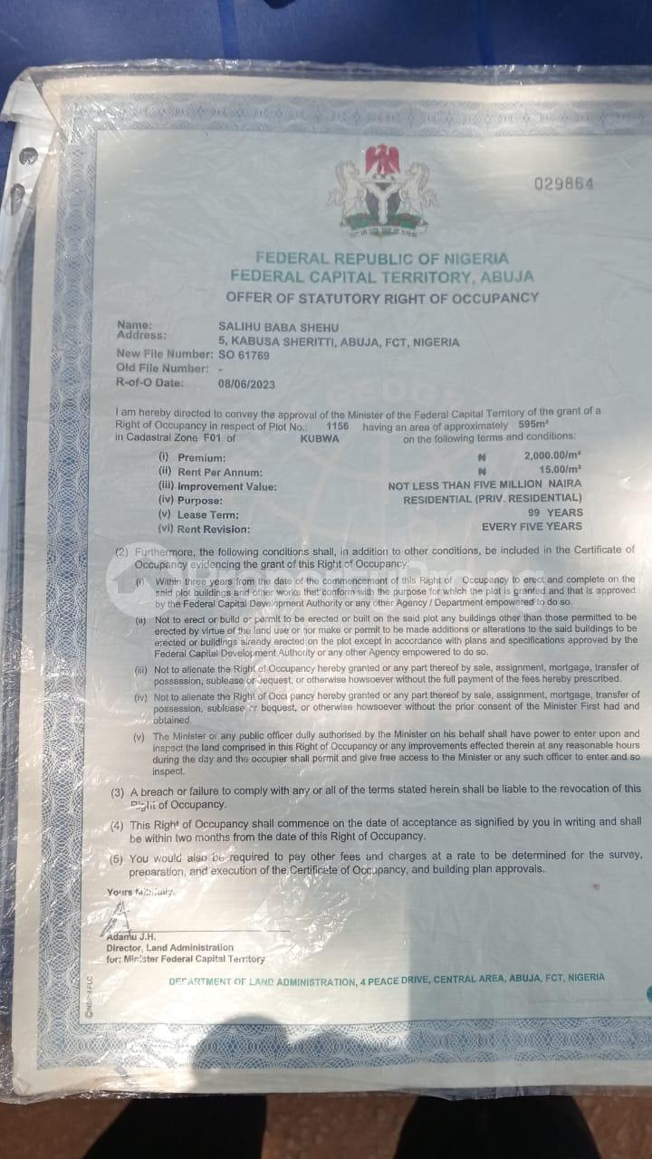 Land for sale F01 By Military Pension Board Kubwa Abuja