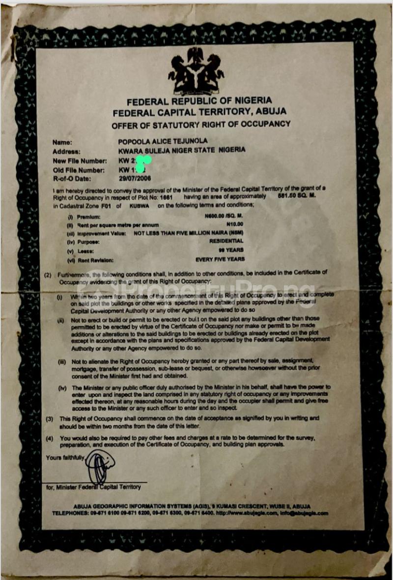 Land for sale F01 Tarred Road All Through. Kubwa Abuja